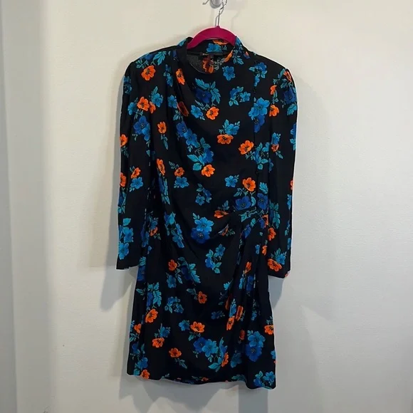 Maje “Ripita” ruched floral mini dress 2(US M)